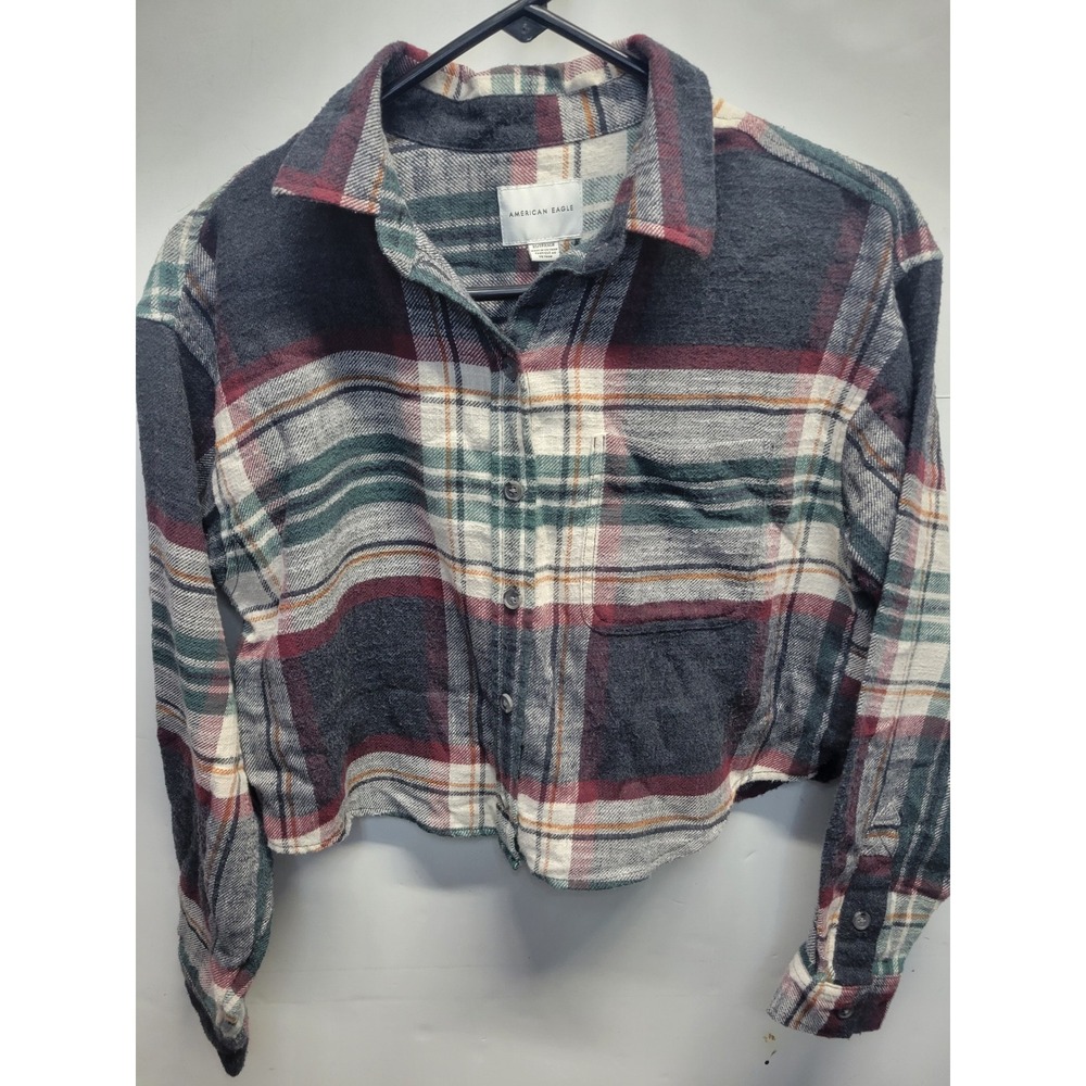 American Eagle Outfitters Plaid Cropped Flannel Shirt‎ Women's XS